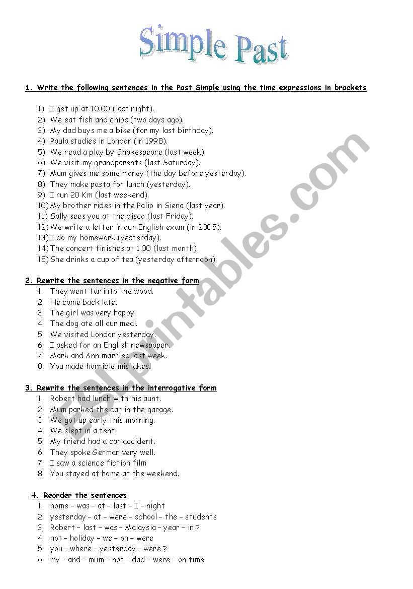  Past Simple Exercises worksheet