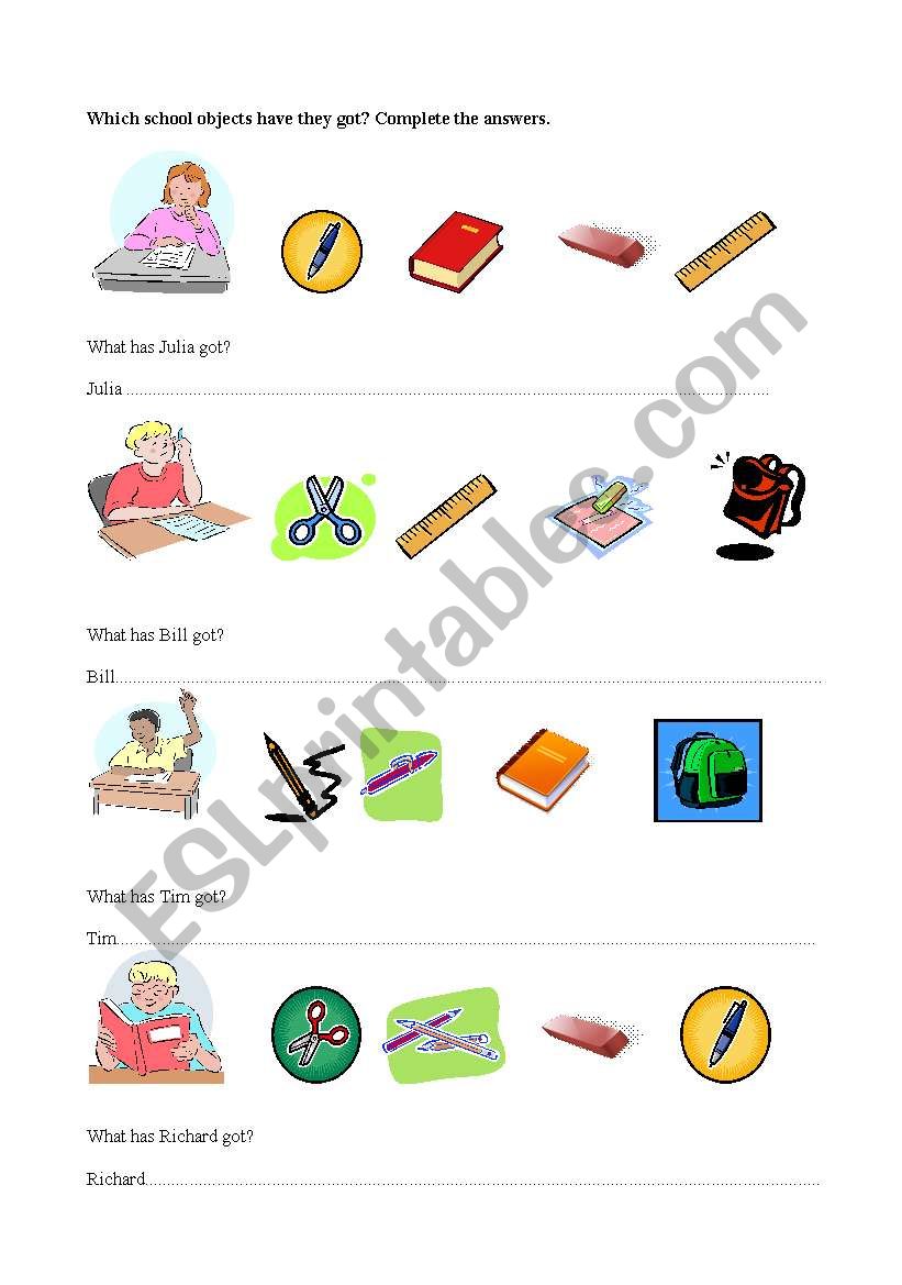 SCHOOL OBJECTS worksheet