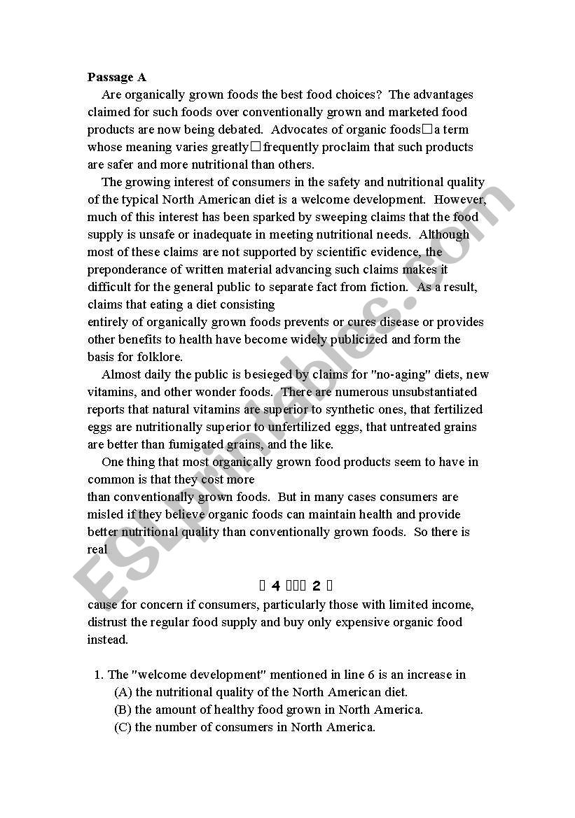 reading worksheet