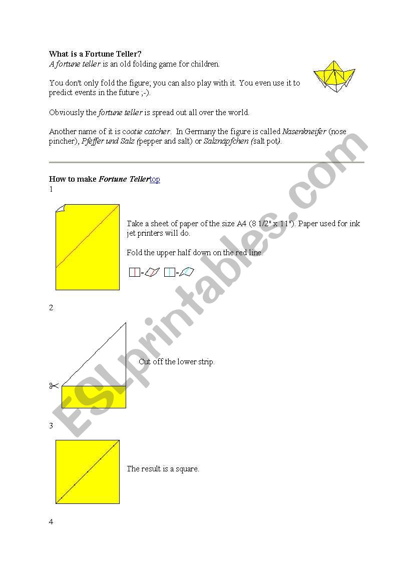 what is a fortune teller? worksheet