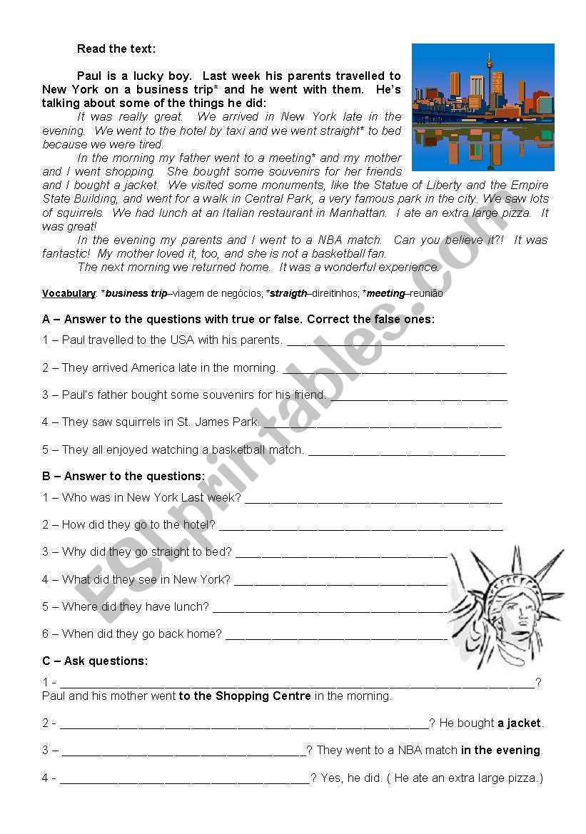 A trip to New York worksheet