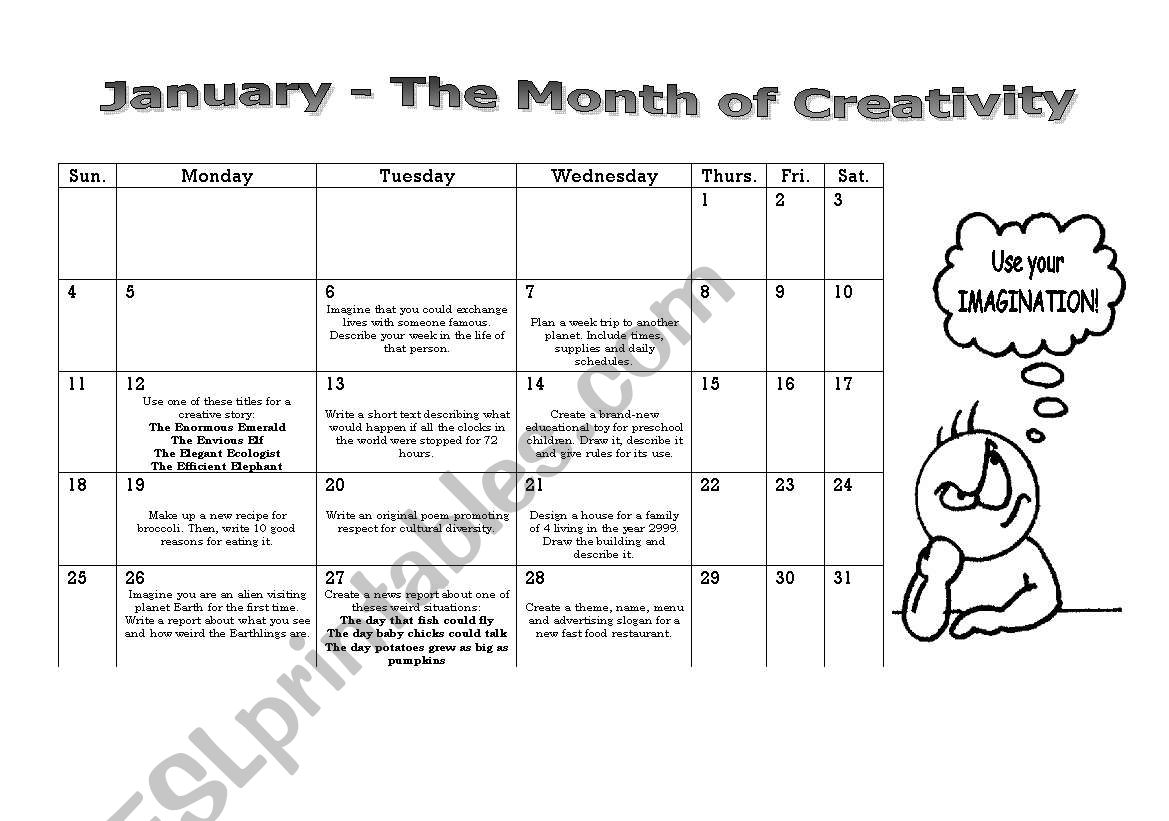 Month of Creativity!  worksheet