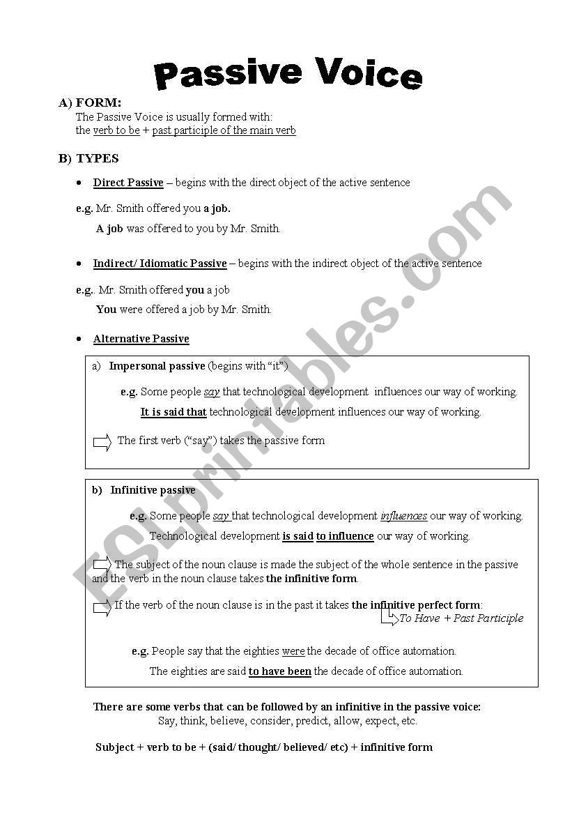 Alternative passive worksheet