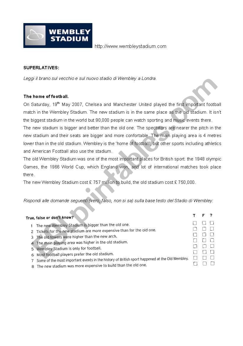 Wembley Stadium_Superlatives worksheet