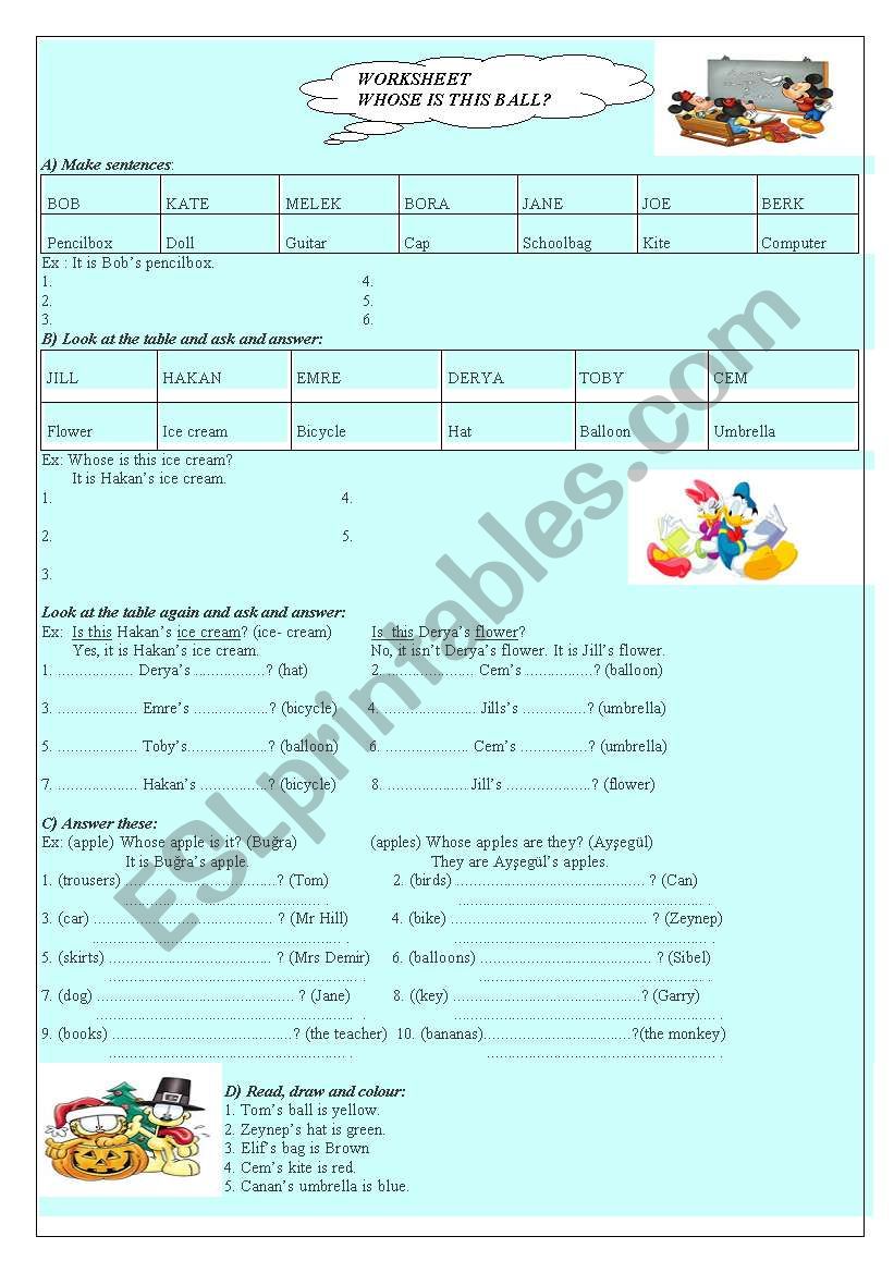 exercises about possessive pronouns and s