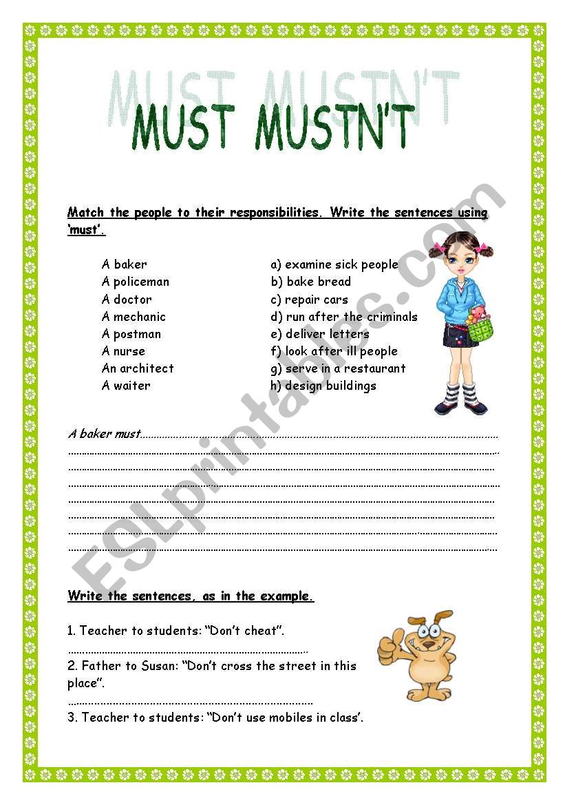 must mustnt  worksheet