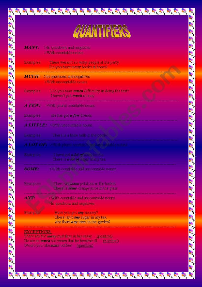 QUANTIFIERS worksheet