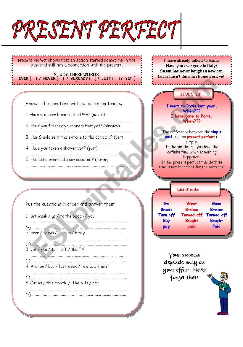 Present perfect worksheet