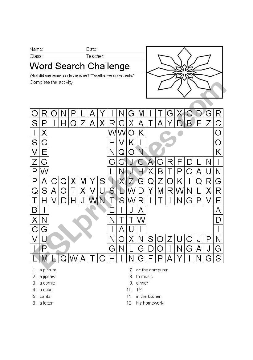 Wordsearch: find the verbs (-ing)