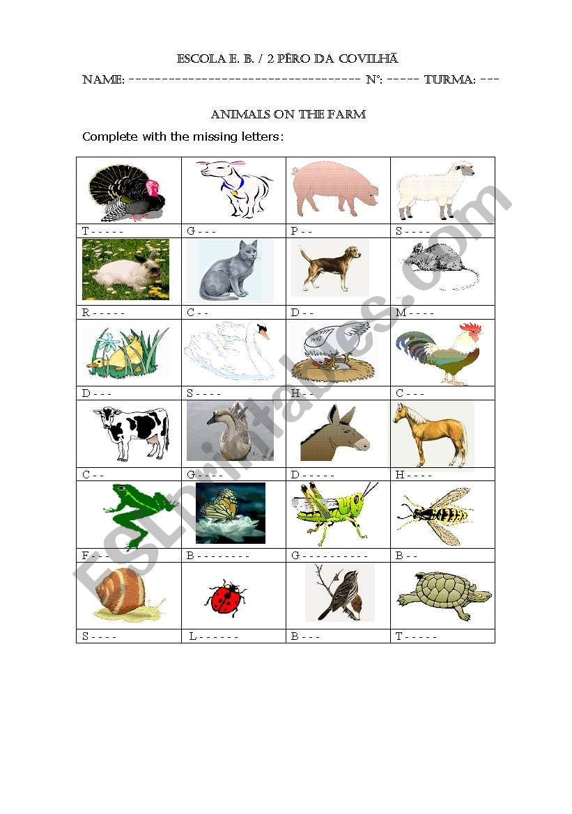 ANIMALS ON THE FARM worksheet