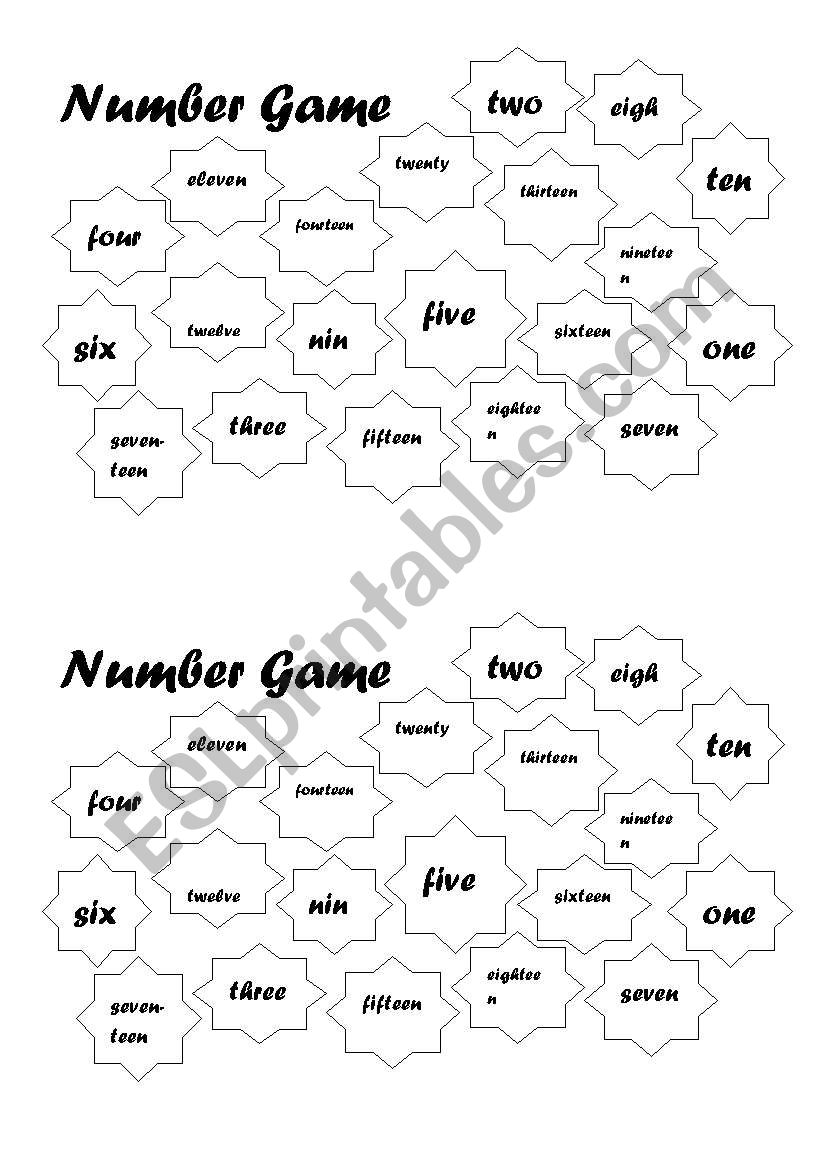 Number Game worksheet