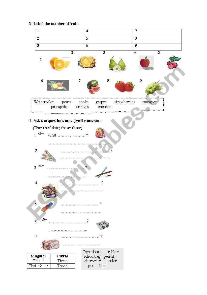 formative test worksheet