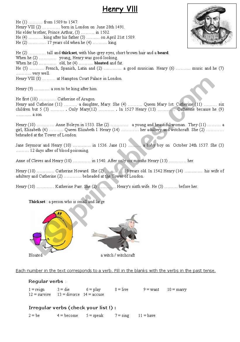 the part tense : Henry VIII and his 6 wives