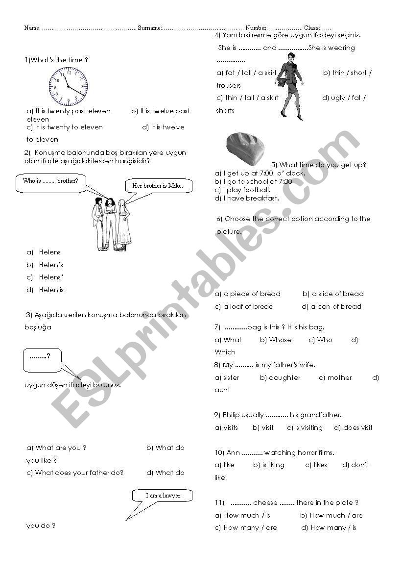 Test Fort hte 6th Grades worksheet