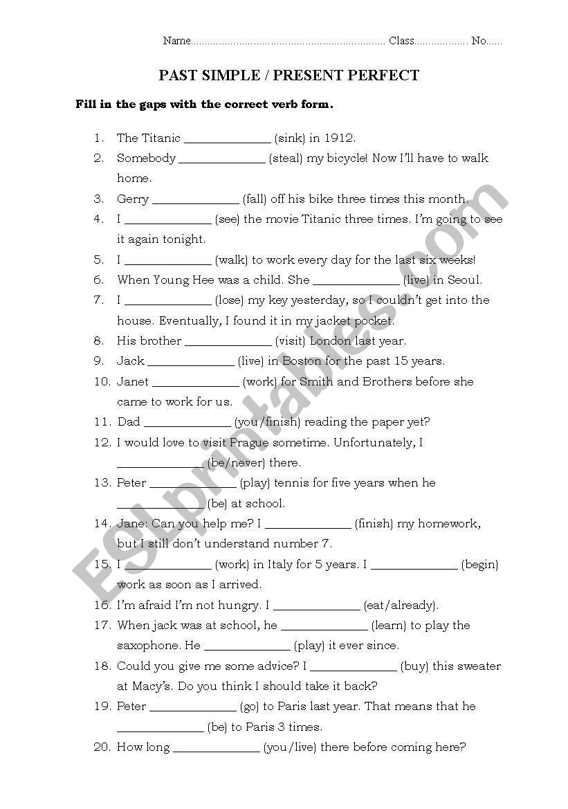 tenses worksheet