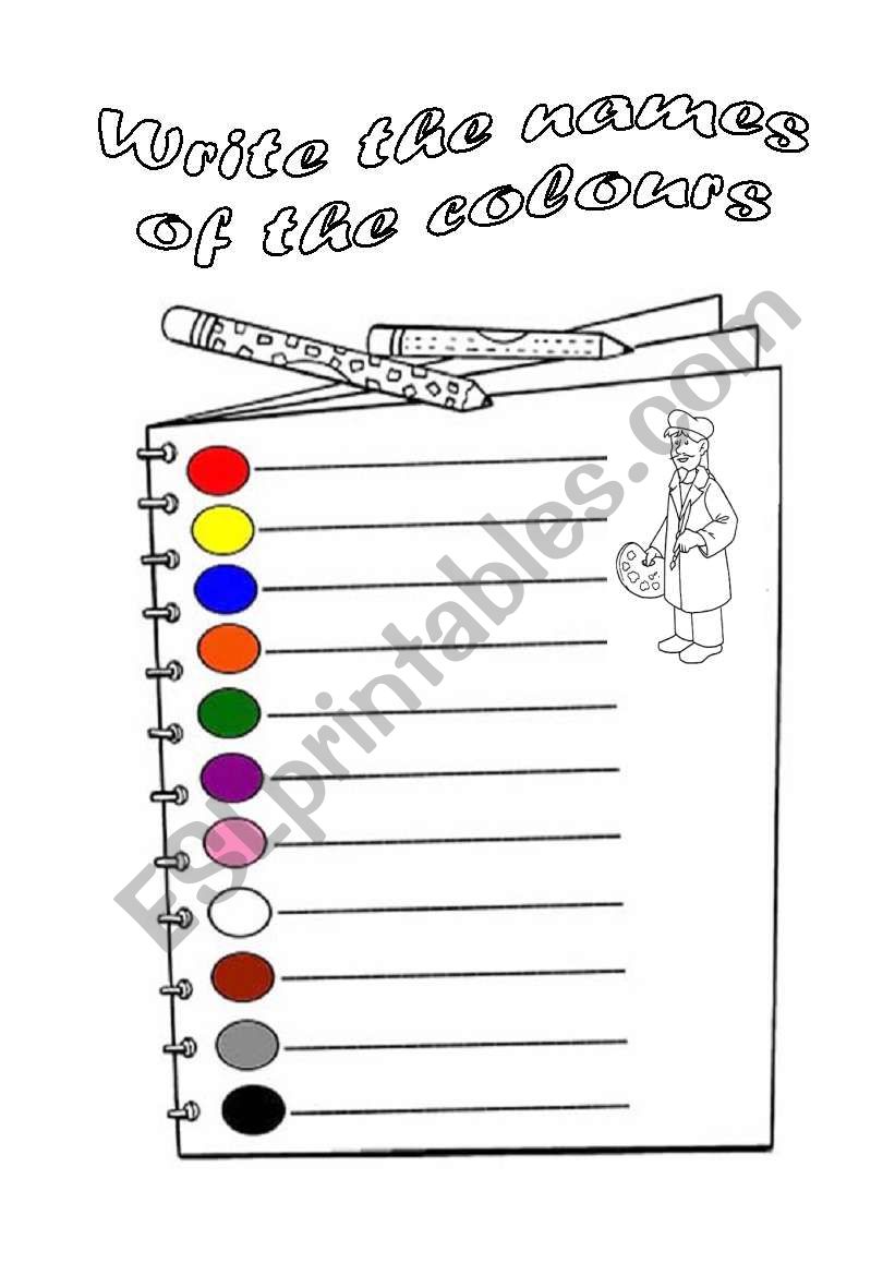 write the colours worksheet