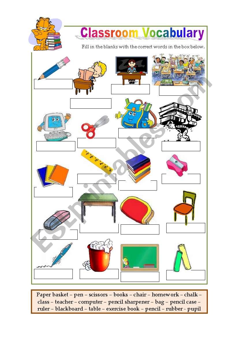 classroom vocabulary worksheet