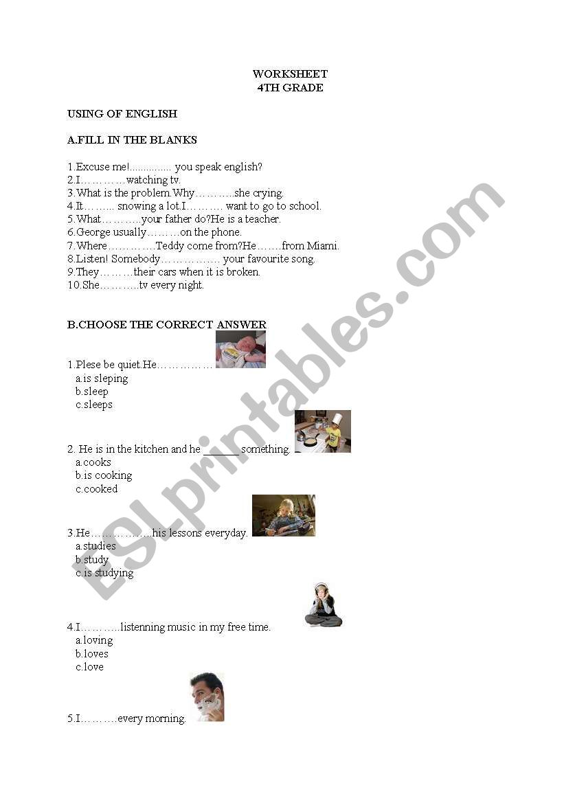 using of simple present tense worksheet