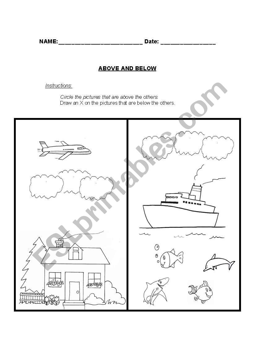 Above and Below worksheet