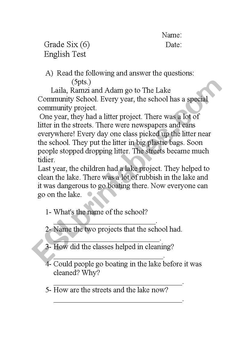 English Test worksheet