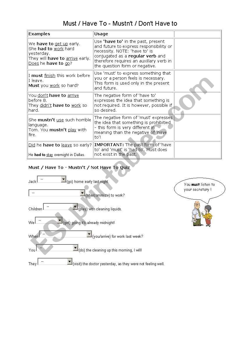 Must or Have to? worksheet