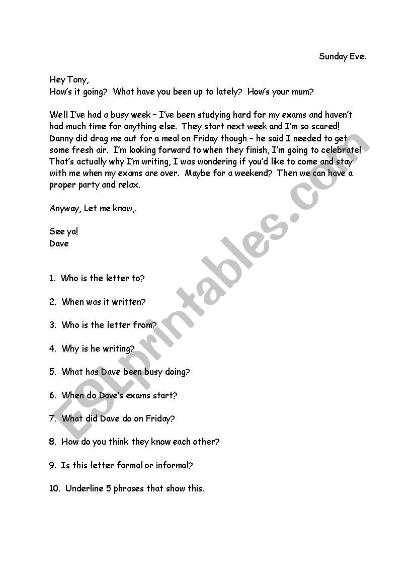 Informal Letter worksheet