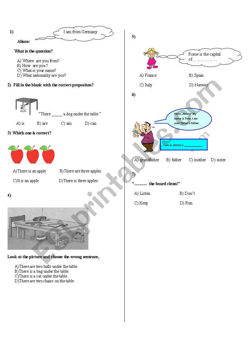 test  part 1 worksheet