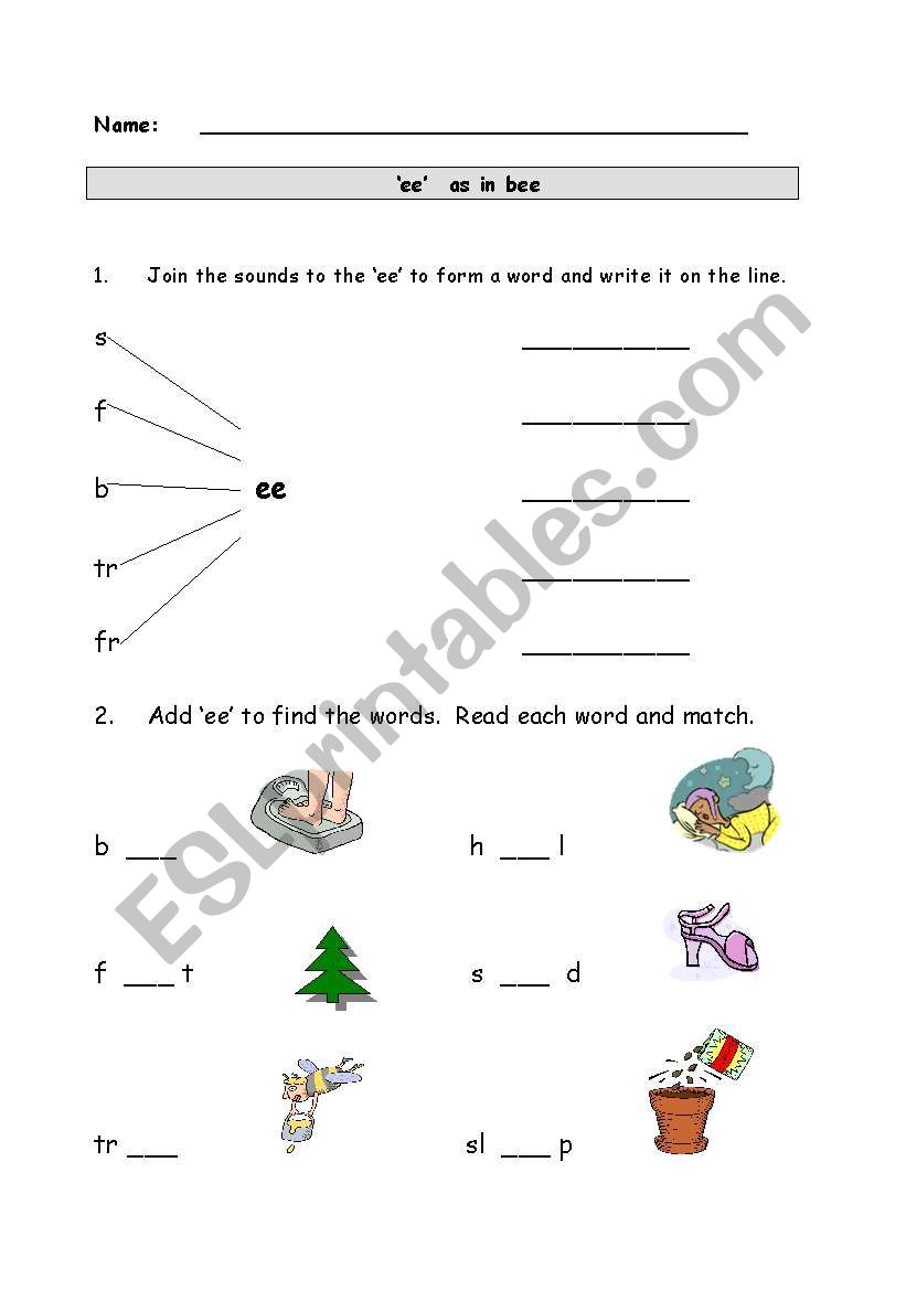 Long vowel phoneme: ee worksheet