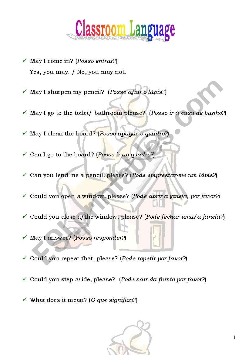 Classroom Language worksheet