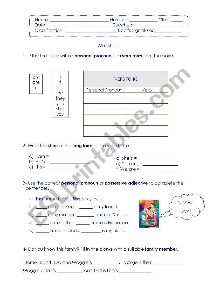 Verb to be worksheet