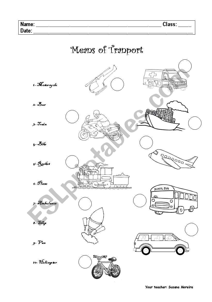 Means of Transportation online pdf worksheet