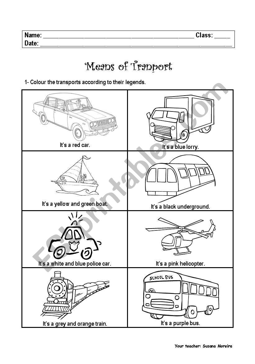 Colour the means of transport worksheet