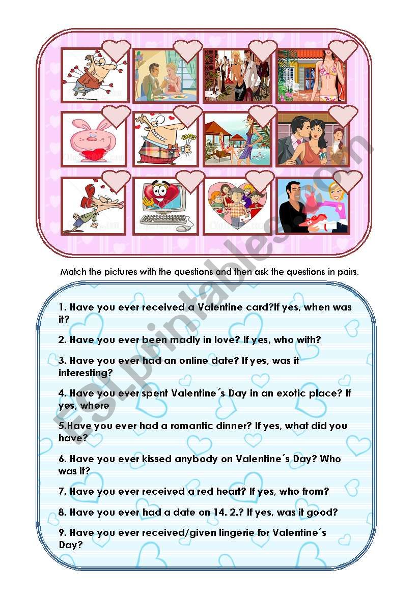 ValentineÂ´s Day Quiz worksheet