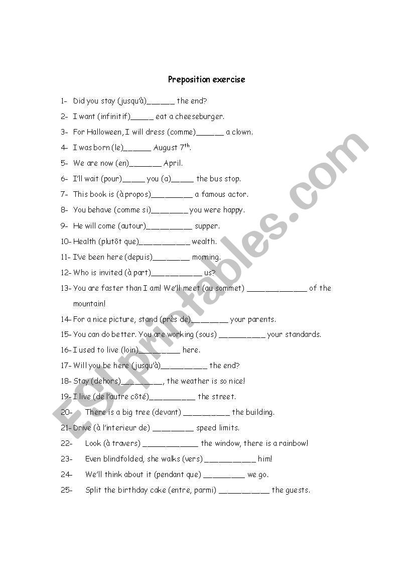 prepositions worksheet