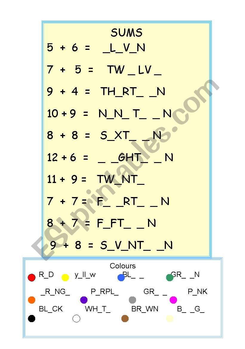 Missing vowels worksheet