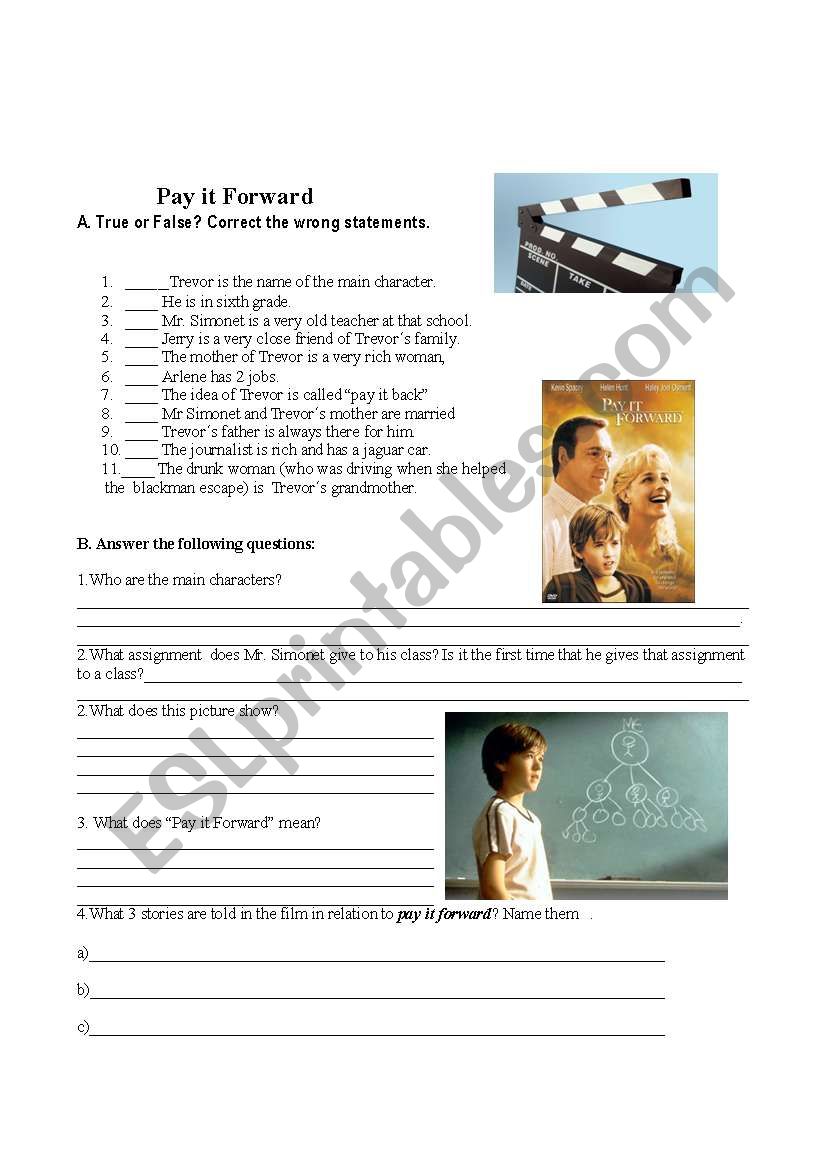 Film: Pay if Forward worksheet