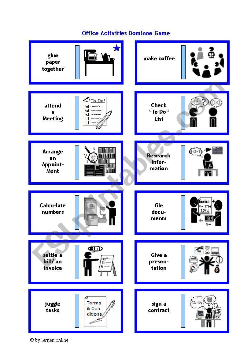 Office Activities - Domino Game - ESL worksheet by Mietz