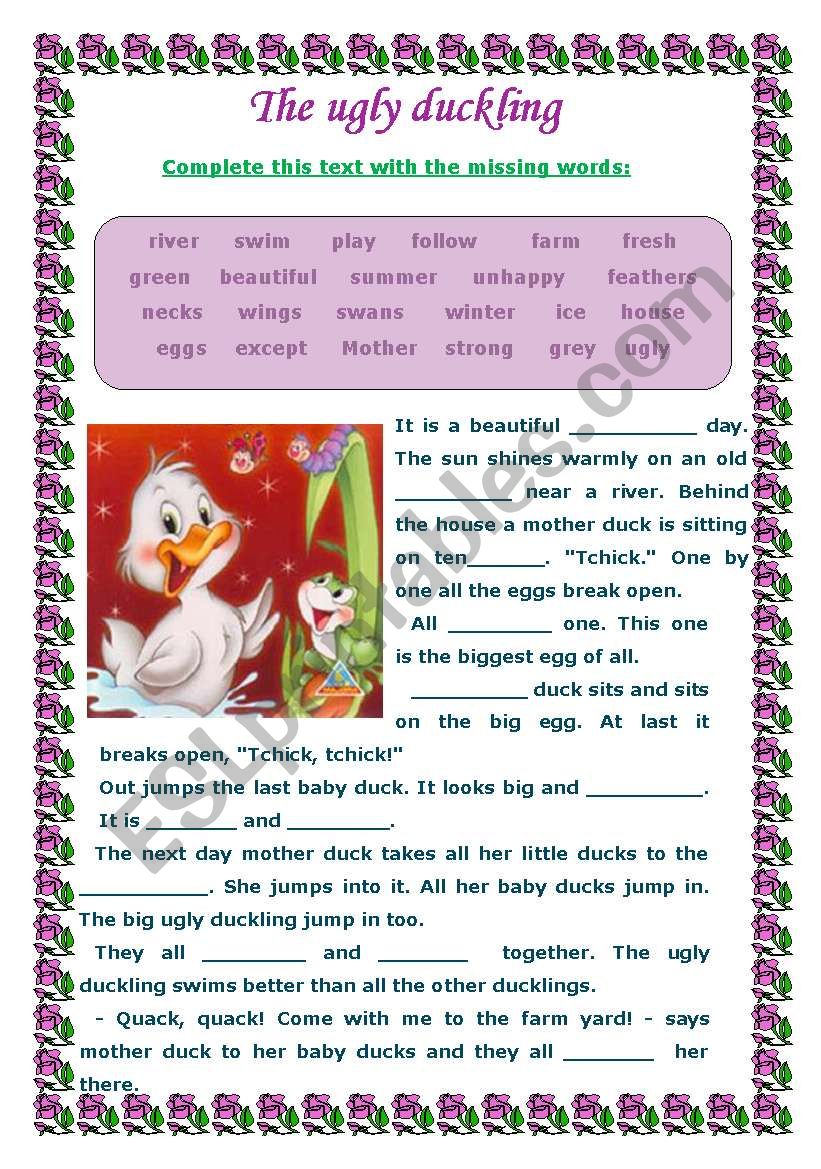 THE UGLY DUCKLING - WORKSHEET VOCABULARY- 2 PAGES