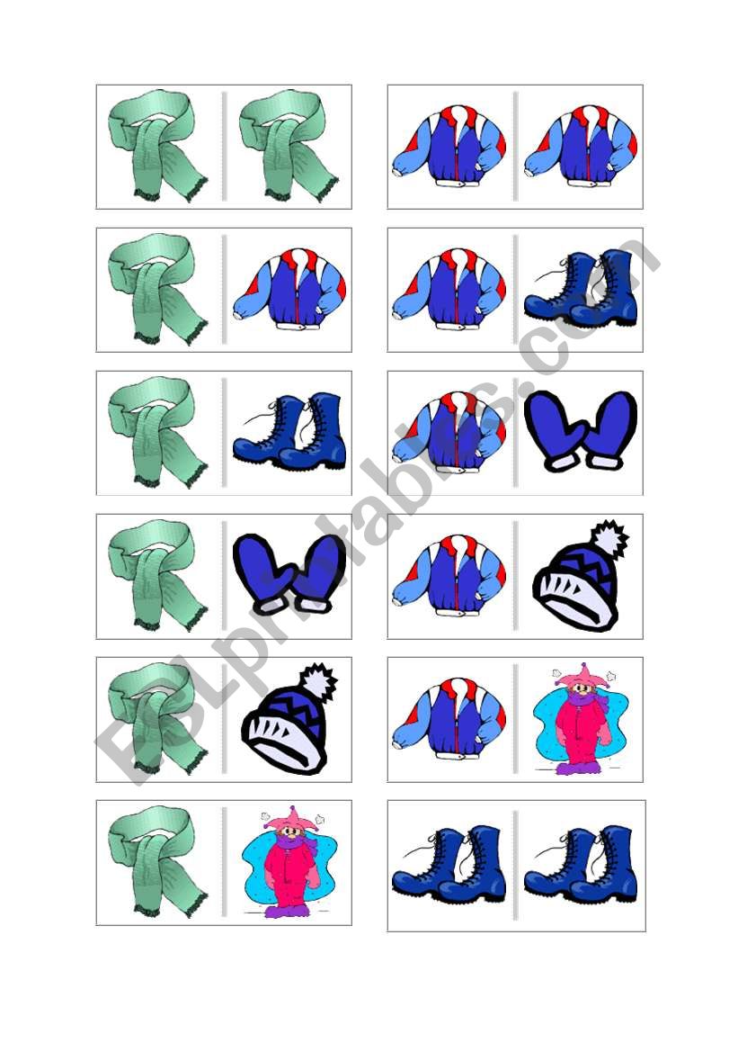 winter clothes domino worksheet