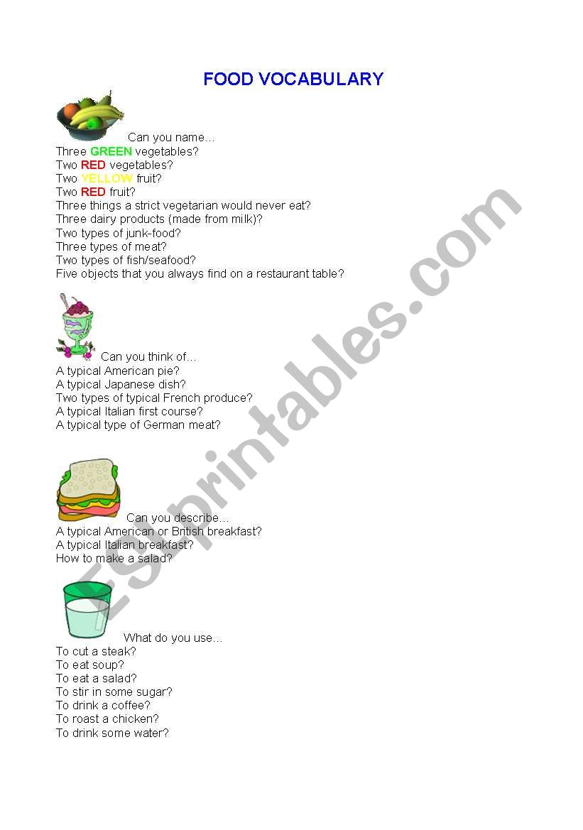 Food Vocabulary worksheet