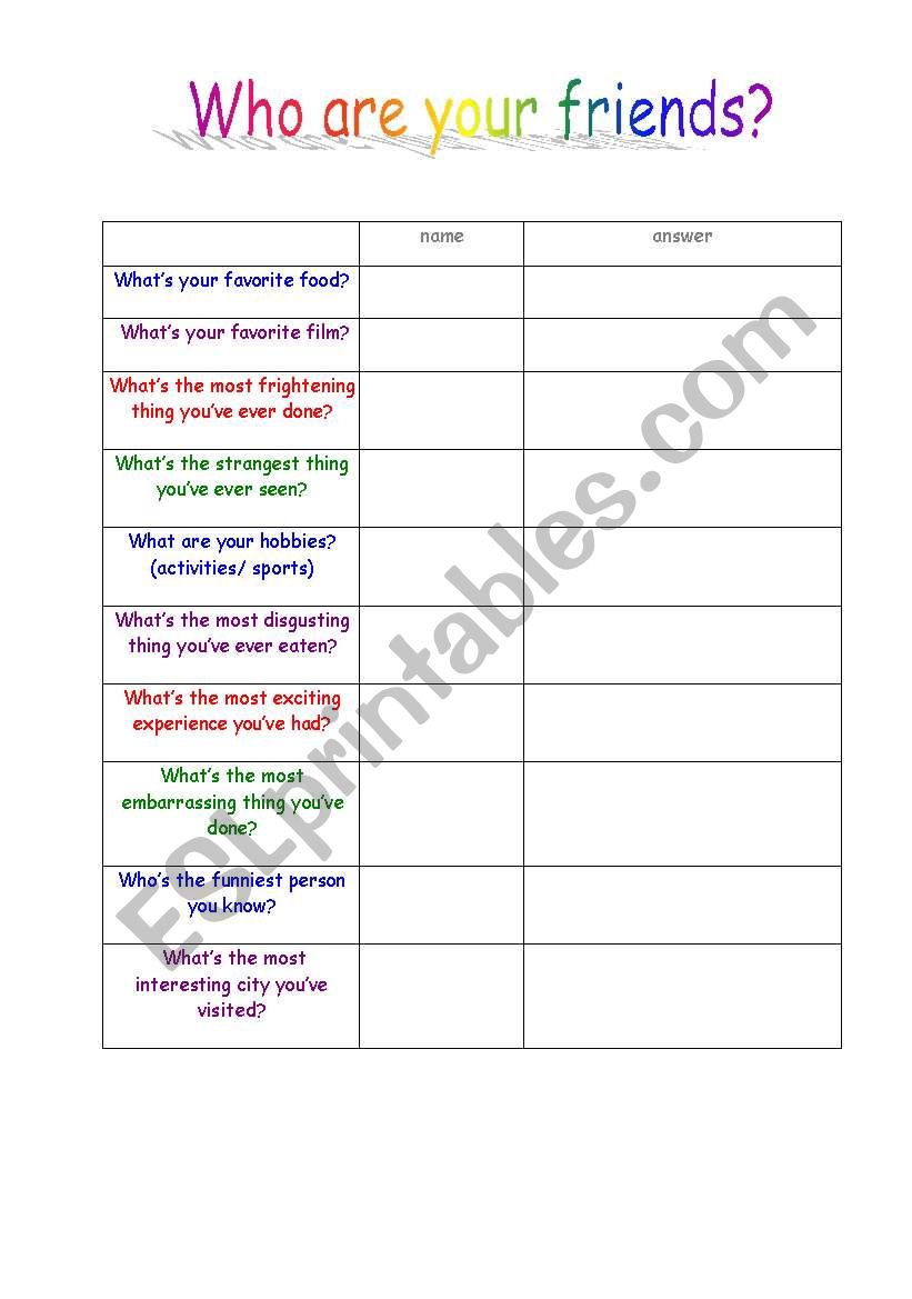 Who are your friends? worksheet