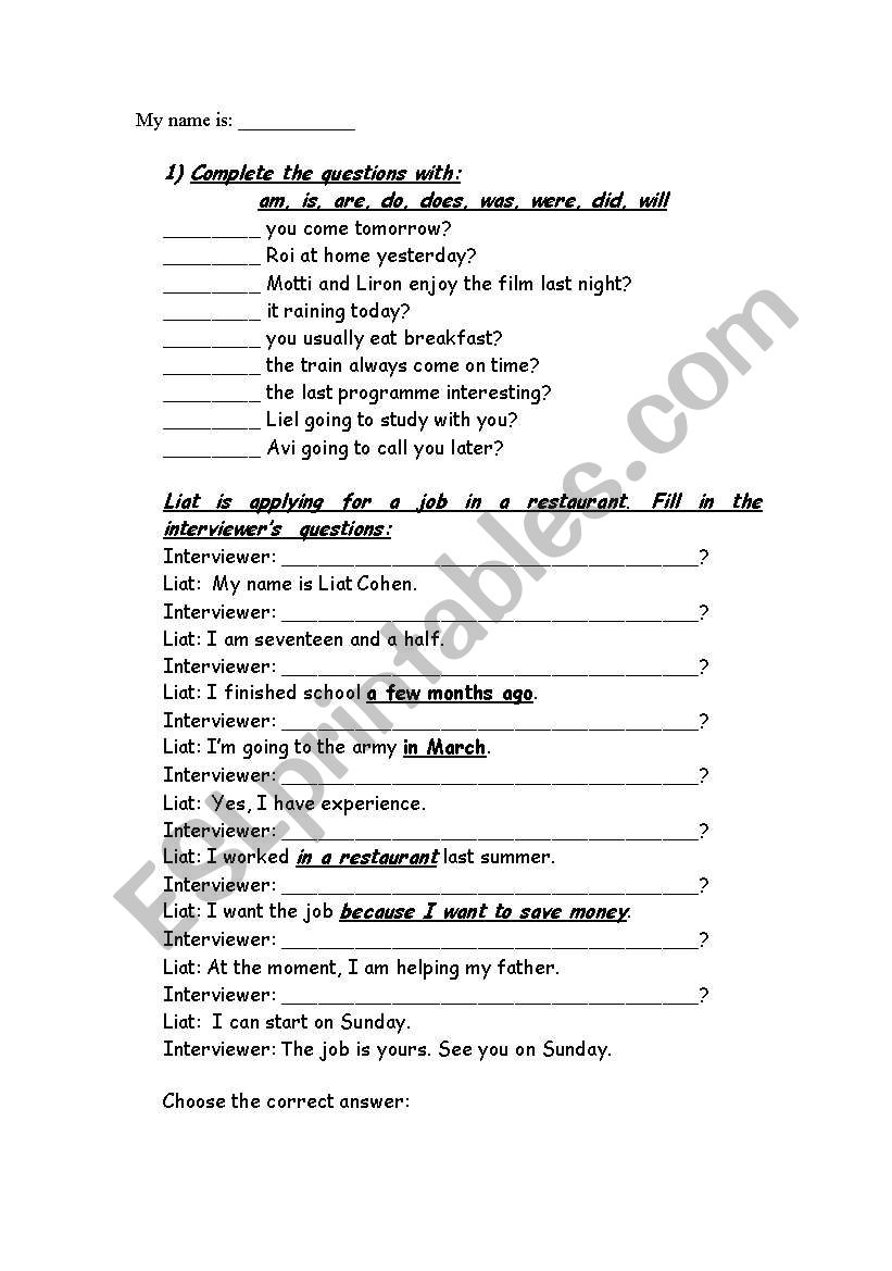 practice- basic tenses worksheet