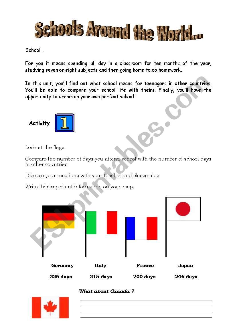 Schools around the world worksheet