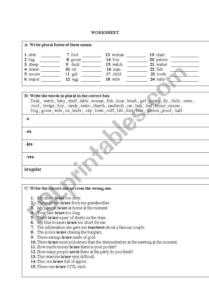 plurals worksheet