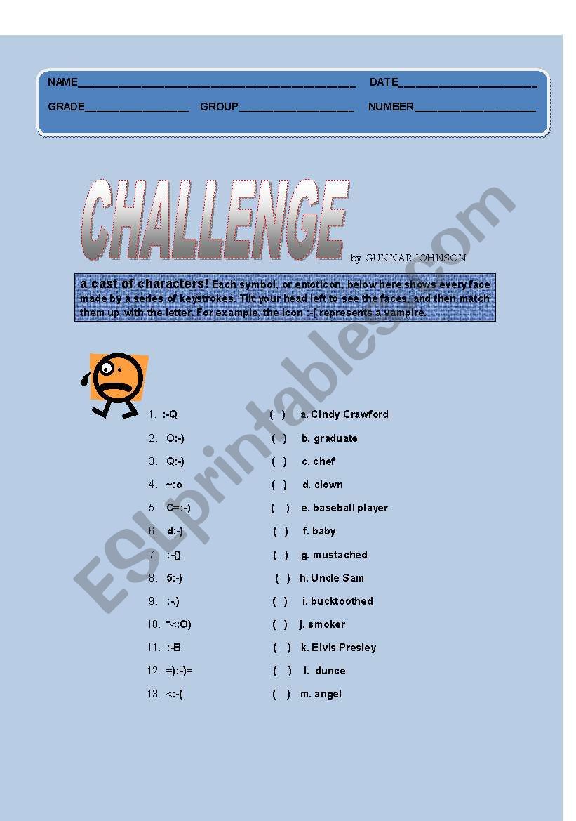CHALLENGE worksheet