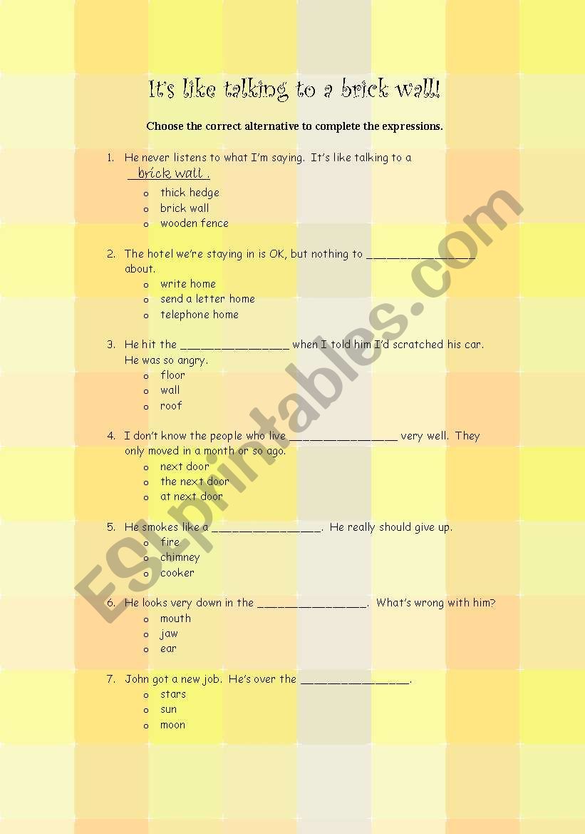 Idiomatic Expressions  worksheet