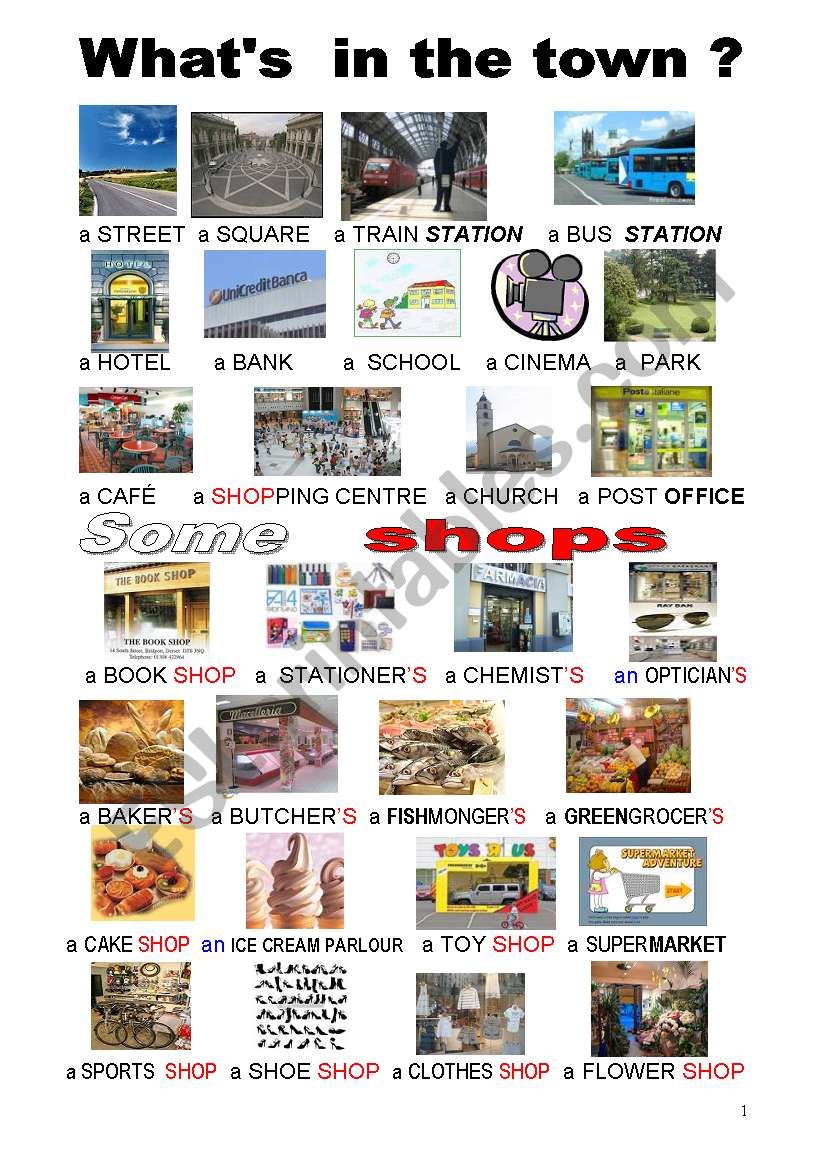 WHATÂ´S IN THE TOWN ? worksheet