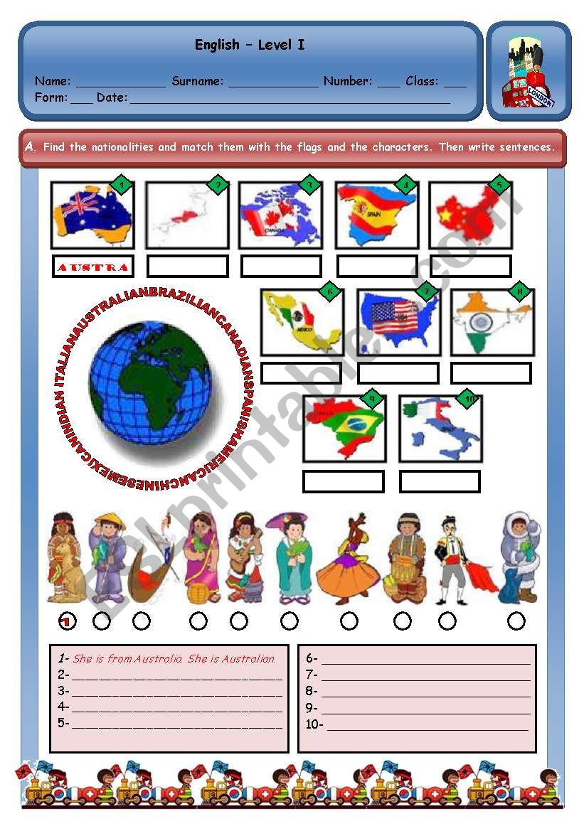 COUNTRIES AND NATIONALITIES worksheet