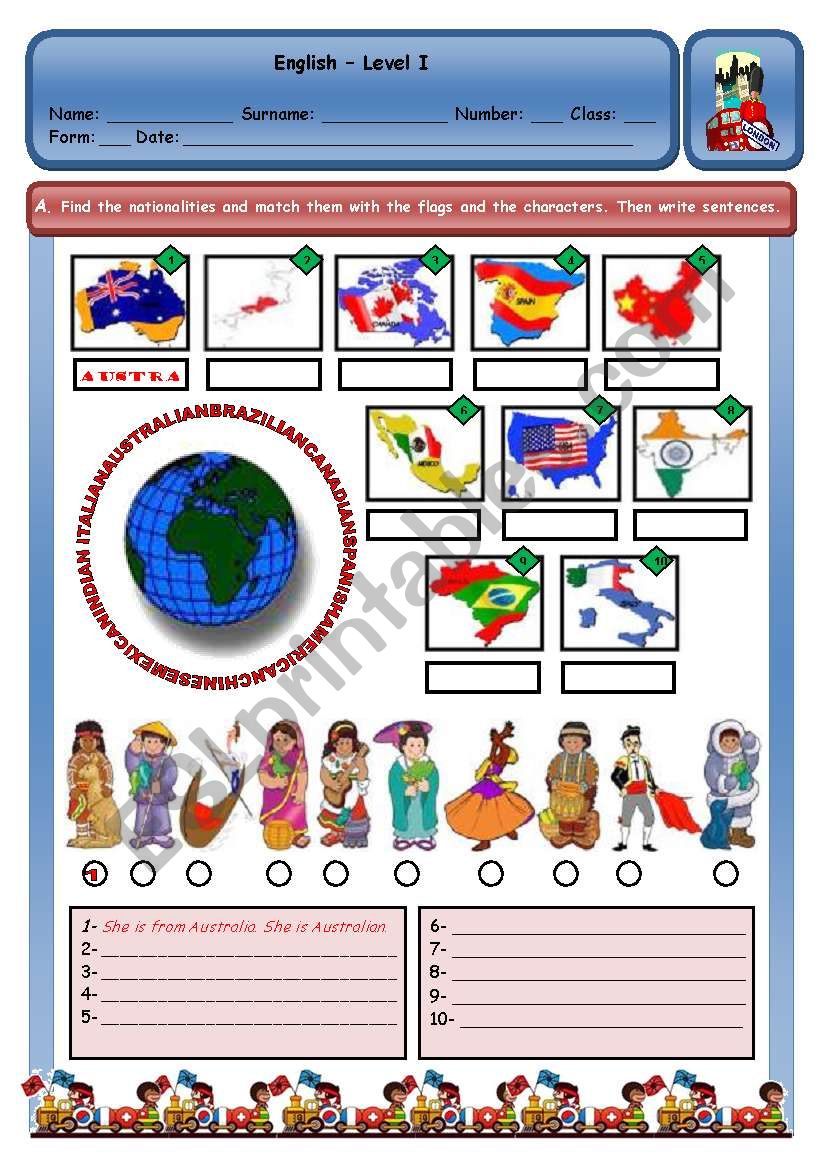 COUNTRIES AND NATIONALITIES worksheet