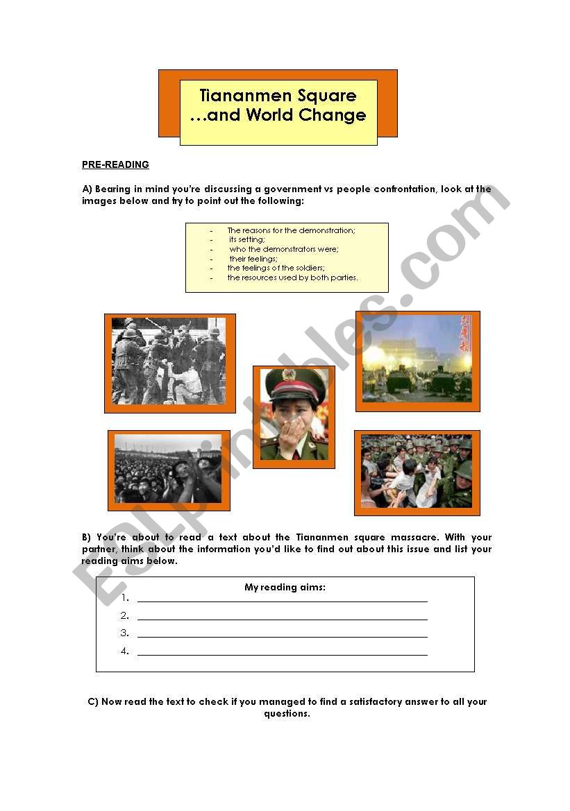 Tiananmen and World Change worksheet